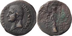 Roman Imperial Vitellius. 40-as; Vitellius; 69 AD, Tarraco, As, 9.52g. BM-103, Paris-17, C-34 (15 Fr.), RIC-42. Obv: A VITELLIVS - IMP GERMAN Head laureate l., [globe] at tip of neck. Rx: [FIDES] / EX