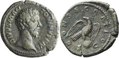 Roman Imperial Marcus Aurelius, Divus. 40-as; Marcus Aurelius, Divus; Died 180 AD, Rome, As, 12.08g. BM-403, C-90 (3 Francs). Obv: DIVVS M AN - TONINVS PIVS Head bare r. Rx: CONSECRATIO around, S - C 