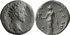 Roman Imperial Marcus Aurelius as Caesar. 40-as; Marcus Aurelius as Caesar; 139-161 AD, Rome, 156-159 AD, As, 10.84g. Not in Strack's Appendix I of hybrid coins, p. 324. Obv: [AVREL]IVS CAE[S] - ANT[O
