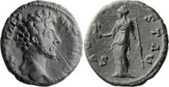 Roman Imperial Marcus Aurelius as Caesar. 40-as; Marcus Aurelius as Caesar; 139-161 AD, Rome, 156-159 AD, As, 10.86g. Not in Strack's Appendix I of hybrid coins, p. 324. Obv: [AVR]ELIVS CAE[S] - ANT[O