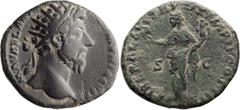 Roman Imperial Marcus Aurelius. Dupondius; Marcus Aurelius; 161-180 AD, Rome, 165 AD, Dupondius, 9.47g. BMC-p. 583, *. Obv: M AVREL AN[TONINVS AVG AR]MENIACVS P [M] Head radiate r. Rx: LIBERAL AVG TR 