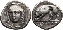 Ancient Greek Lucania, Velia. Didrachm; Lucania, Velia; 340-300 BC, Didrachm, 7.04g. In the style of Kleudoros. Plated/Fourrée. Williams-384. 56 listed in museums and known collections. Obv: Three qua
