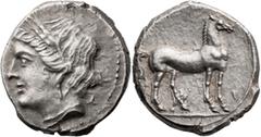 Ancient Greek Zeugitania, Carthage. Achaean League Hemidrachm, ex BCD; Zeugitania, Carthage; Second Punic War, uncertain Punic mint in Italy, 215-203 BC, Quarter shekel or hemidrachm, 2.11g. SNG Cop-3
