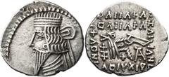 Ancient Greek Parthia, Pakoros I. Drachm; Parthia, Pakoros I; Ecbatana, c. 78-120 AD, Drachm, 3.74g. Shore-413, Sellwood-78.(Both as Vologases III.) Obv: Bust l., with long beard and wearing diadem. R