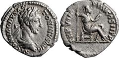 Roman Imperial Commodus. Denarius; Commodus; 177-192 AD, Rome, 180 AD, Denarius, 3.42g. Cf. Kaiser-Raiss, Commodus, p. 114. Obv: M COMMODVS AN - TONINVS AVG, Bust laureate, draped r. Rx: TR P V IM - P
