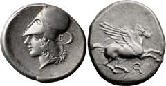 Ancient Greek Corinthia, Corinth. Stater; Corinthia, Corinth; c. 345-307 BC, Stater, 8.45g. Calciati-370 (same dies). Obv: Pegasus flying r. Rx: Head of Athena l., E and crescent behind. Ex HJB 83rd B