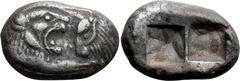 Ancient Greek Lydia, Croesus. 1/12 Siglos; Lydia, Croesus; c. 555/4-541/0 BC, Siglos, 4.67g. Berk, 100 Greatest Ancient Coins-22. Obv: Confronted foreparts of a roaring lion and a bull. Rx: Two-part i