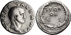 Roman Imperial Galba. Denarius; Galba; 68-69 AD, Rome, Denarius, 3.22g. BM-34 corr, C-287, Paris-76, RIC-167. Obv: IMP SER GALBA AVG Head bare r. Rx: S P Q R / OB / C S in three lines within oak wreat
