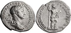 Roman Imperial Trajan. Denarius; Trajan; 98-117 AD, Rome, 116-7 AD, Denarius, 2.66g. Woytek, MIR-578f (2 spec.), pl. 115 (same obv. die). Obv: [IMP] CAES NER TRAIAN OP - TIM AVG GERM DAC Bust laureate
