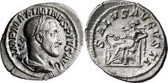 Roman Imperial Maximinus I Thrax. Denarius; Maximinus I Thrax; 235-238 AD, Rome, 235-6 AD, Denarius, 2.83g. BM-99, C-85, RIC-14. Obv: without GERM, second portrait. Rx: SALVS AVGVSTI around, Salus sea