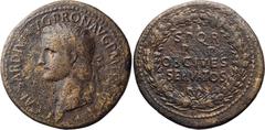Roman Imperial Caligula. Sestertius; Caligula; 37-41 AD, Rome, 40-41 AD, Sestertius, 26.64g. Paris-116 (same dies), BM-p. 157 note, C-26 (8 Fr.), RIC-53 (R2). Obv: C CAESAR DIVI AVG PRON AVG P M TR P 