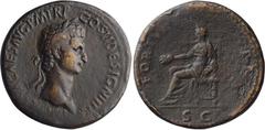 Roman Imperial Nerva. Sestertius; Nerva; 96-98 AD, Rome, Late 96 AD, Sestertius, 29.40g. BM-90 (earlier issue). Obv: [IMP NERVA] CAES AVG P M TR P - COS II DESIGN III P P Head laureate r. Rx: FORTVN[A
