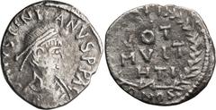 Byzantine Justinian I. Siliqua; Justinian I; Carthage, c. 527-537, Siliqua, 1.09g. MIB-51, DO-280. Obv: D N IVSTINIANVS P P Aς Diademed bust right. Rv: VOT MVIT HTI in three lines within wreath, CONOς