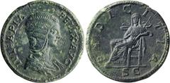 Roman Imperial Julia Domna. Sestertius; Julia Domna; Rome, 211 AD, Sestertius, 26.09g. BMC-p. 470, *, citing C-166 (Paris, 8 Fr.). Obv: IVLIA PIA - FELIX AVG, Bust draped r. Rx: PVDICITIA around, Pudi
