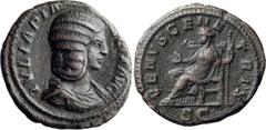 Roman Imperial Julia Domna. 40-as; Julia Domna; Rome, 215 AD, As, 10.90g. BM-230, pl. 74.6. Obv: IVLIA PIA - [FEL]IX AVG, Bust draped r. Rx: VENVS GENE - TRIX around, S C in exergue, Venus seated l., 