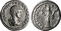 Roman Imperial Geta as Caesar. Denarius; Geta as Caesar; 198-209 AD, New-style Eastern Mint, Denarius, 3.10g. Cf. BMC-p. 301, * (aureus, not denarius). Obv: P SEPTIMIVS GETA CAES, Bare-headed, draped,