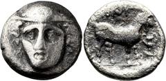 Ancient Greek Thrace, Ainos. Alexandria Diobol; Thrace, Ainos; c. 390-387 BC, Diobol, 1.02g. Cf. May-XXLV, 370 (tetradrachm). Obv: Head of Hermes 3/4 facing l. Rx: Goat standing r., AINI above, kantha