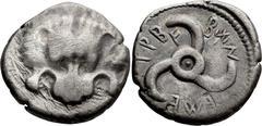 Ancient Greek Lycia, Trbbenimi. 1/3 stater; Lycia, Trbbenimi; c. 390-370 BC, 1/3 Stater, 3.02g. SNG Berry-1180 (this coin), Müseler VIII.13, SNG von Aulock-4215. Obv: Facing lion's scalp. Rx: Triskele