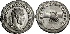 Roman Imperial Pupienus. Antoninianus; Pupienus; 238 AD, Rome, Antoninianus, 3.70g. BM-80, C-4, RIC-10a. Obv: IMP CAES M CLOD PVPIENVS AVG Bust radiate, draped, cuirassed r. Rx: CARITAS MVTVA AVGG, Tw