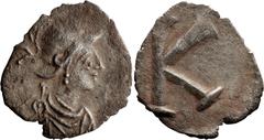 Roman Imperial Anonymous. AR one-third siliqua; Anonymous; Constantinople, 1/3 Siliqua, 0.41g (underweight). Obv: Helmeted, draped bust of Constantinopolis r. Rx: Large letter K. Cf. S. Bendall, Anony