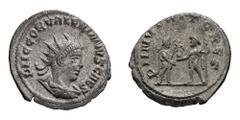 Valerian II as Caesar, unpublished mule ; 256-258 AD, Antioch, 258 AD, Antoninianus, 2.94g. Unpublished mule with obverse of Valerian II but reverse of Saloninus. Obv: P LIC COR VALERIANVS CAES Bust r