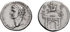 Nero Claudius Drusus; Died 9 BC, Lugdunum, struck by his son Claudius, c. 41-47 AD, Denarius, 3.76g. BM-97, RIC-70 (R), Paris-3, C-2 (30 Fr.). Obv: NERO CLAVDIVS DRVSVS GERMANICVS IMP Head of Drusus l