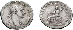 Trajan; 98-117 AD, Denarius, Rome, 112-5 AD, 3.34g. MIR-406b (157 spec.) BM-500, C-140 (25 Fr.), RIC-252. Obv: IMP TRAIANVS AVG GER DAC P M TR P COS VI P P Head laureate r. with fold of cloak on front