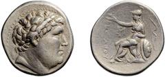 Greek Pergamum, Attalus I. Tetradrachm; Pergamum, Attalus I; 241-197 BC, Tetradrachm, Westermark-V.XCI-R.1. Obv: Head of Philetairos r., wearing laurel wreath entwined with diadem. Rx: FI?ETAIPOY down