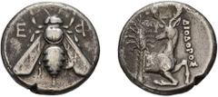 Greek Ionia, Ephesus. Tetradrachm; Ionia, Ephesus; c. 390-380 BC, Tetradrachm, 15.02g. Cf. Gorny 69, 18 November 1994, lot 331 (same obv. die, magistrate's name on rev. spelled ?IO?OP?S not ?IO?OP?S).