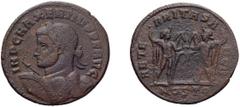 Roman Maxentius. Follis; Maxentius; 306-312 AD, Ostia, 309-10 AD, Follis, 6.87g. Drost-33b, pl. 49 (same dies); cf. RIC-37 (R3). Obv: IMP C MAXENTIVS P F AVG Heroic deep bare bust left seen from back 