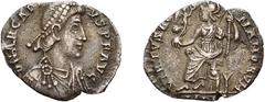 Roman Arcadius. Siliqua; Arcadius; 383-408 AD, Milan, 393-4 AD, Siliqua, 0.94g. RIC-32b (R3), RSC-27b. Obv: D N ARCADI - VS P F AVG Pearl-diademed, draped, cuirassed bust r., seen from front. Rx: VIRT