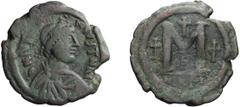 Byzantine Justin I and Justinian I. Follis; Justin I and Justinian I; 4 April-1 August 527 AD. Nicomedia, Follis, 15.45g. Berk-116, MIB-8, Sear-128. Obv: D N IVST[INVS D] - N IVSTNAS (sic) Diademed bu