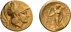 Ancient Gold Macedonia, Alexander III The Great, 336-323 BC. Stater; Macedonia, Alexander III The Great, 336-323 BC; Side, c. 325-320 BC, Stater, 8.57g. Price-2959. Obv: Helmeted head of Athena r., sn