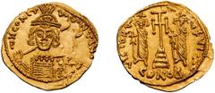 Ancient Gold Constantine IV. Solidus; Constantine IV; 668-685 AD. Ravenna, c. 673-4 AD, Solidus, 4.30g. MIB-54, Sear-1221, not in DO. Obv: d N CONST - ANTINI Helmeted, frontal bust holding spear over 