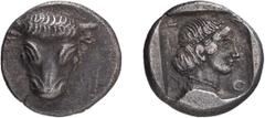 Ancient Greek Silver Phocis. Triobol; Phocis; c. 457-446 BC, Triobol, 2.91g. Williams-181. Obv: Bull's head facing. Rx: Head of Artemis r. in incuse square. Per Williams, probably struck at Delphi.Hea