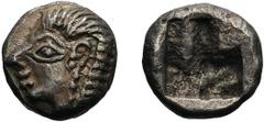 Ancient Greek Silver Ionia, Colophon. 1/8 Obol; Ionia, Colophon; Obol, 0.83g. Klein-356. Obv: Archaic head of Apollo l. Rx: Irregular incuse.Though this coin is rather common, we have never before bee