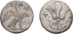 Ancient Greek Silver Caria, Mylasa. Tetradrachm; Caria, Mylasa; c. 175-150 BC, Tetradrachm, 9.42g. R. Ashton, "The Pseudo-Rhodian Drachms of Mylasa", NC 1992, pp. 1-39. Tetradrachm specifically discus