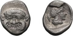 Ancient Greek Silver Pamphylia, Aspendus. 1/8 Obol; Pamphylia, Aspendus; c. 420-360 BC, Obol, 1.01g. SNG Cop-249, SNG Paris-28-36. Obv: Gorgoneion. Rx: Head of Athena r.. VF Buy price: $125