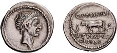 Roman Imperatorial Julius Caesar. Denarius; Julius Caesar; 40 BC, Moneyer Q. Voconius Vitulus, Denarius, 3.85g. Cr-526/4; Syd-1133 (R5); C-45 (12 Fr.); Sear, Imperators-331. Obv: Wreathed head of Caes