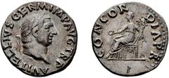 Roman Empire Vitellius. Denarius; Vitellius; 69 AD, Rome, Denarius, 3.08g. BM-20, C-18, Paris-52, RIC-90. Obv: A VITELLIVS GERM IMP AVG TR P Head laureate r. Rx: CONCOR - DIA P R Concordia seated l. h
