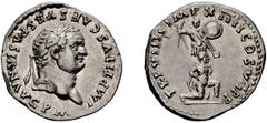 Roman Empire Titus. Denarius; Titus; 79-81 AD, Rome, 79 AD, Denarius, 3.50g. RIC-30 (C), BM-15, Paris-12, C-274 corr. Obv: IMP TITVS CAES VESPASIAN AVG P M Head laureate r. Rx: TR P VIIII IMP XIIII CO