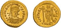 Byzantine Gold Marcian. Solidus; Marcian; 450-457 AD, Constantinople, Solidus, 4.46g. Berk-23; RIC-510 (S), officina Z=7; Depeyrot-87/1 (53 spec. with officina Z). Obv: D N MARCIA - NVS P F AVG Helmet