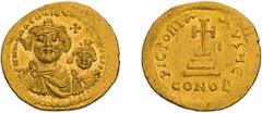 Byzantine Gold Heraclius and Heraclius Constantine. Solidus; Heraclius and Heraclius Constantine; 610-641 AD. Constantinople, 616-25 AD, Solidus, 4.38g. Berk-121, MIB-14, Sear-739. Obv: ddNN hERACLIUS