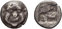 Greek Silver Attica, Athens, Wappenmünze. 1/8 Obol; Attica, Athens, Wappenmünze; 515-510 BC, Obol, 0.68g. Seltman pl. IV, Fractions, Group u; SNG Cop-13. Obv: Gorgon head facing. Rx: Incuse square div