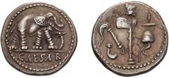 Roman Republic & Imperatorial Julius Caesar. Denarius; Julius Caesar; 49-48 BC, Military Mint, Denarius, 4.08g. Cr-443/1, Syd-1006, RSC-49, Sear Imperators-9. Obv: Elephant advancing r., trampling ser