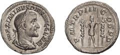 Roman Imperial Maximinus I Thrax. Denarius; Maximinus I Thrax; 235-238 AD, Rome, 237 AD, Denarius, 2.68g. BM-161, C-64, RIC-5, Eauze-618 (8 spec.). Obv: with GERM, third portrait. Rx: P M TR P III - C
