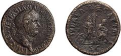 Roman Bronze Vespasian. Sestertius; Vespasian; 69-79 AD, Rome, 71 AD, Sestertius, 22.51g. RIC-159 (C3), BM-536, Paris-490, C-234 (8 Fr.) corr. Obv: IMP CAES VESPASIAN AVG P M TR P P P COS III Head lau