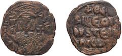 Byzantine Theophilus. Follis; Theophilus; 829-842 AD. Constantinople, Follis, 7.82g. Berk-894, Sear-1667. Obv: TEOFIL' - bASIL' Facing, crowned bust holding labarum and cross on globe. Rx: +TEO / FILE