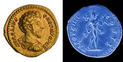 Ancient Gold Marcus Aurelius as Caesar. Aureus; Marcus Aurelius as Caesar; 139-161 AD, Rome, 160 AD, Aureus, 7.28g. BM-994 note, C-753 (40 Fr.), RIC-481b, Calicó-1975 (same obv. die). Obv: AVRELIVS - 
