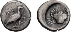 Greek Sicily, Akragas. Didrachm; Sicily, Akragas; 510-472 BC, Didrachm, 8.24g. SNG ANS-957, Pozzi-373. Obv: Eagle standing r. Rx: Crab.. F Buy Price: $365